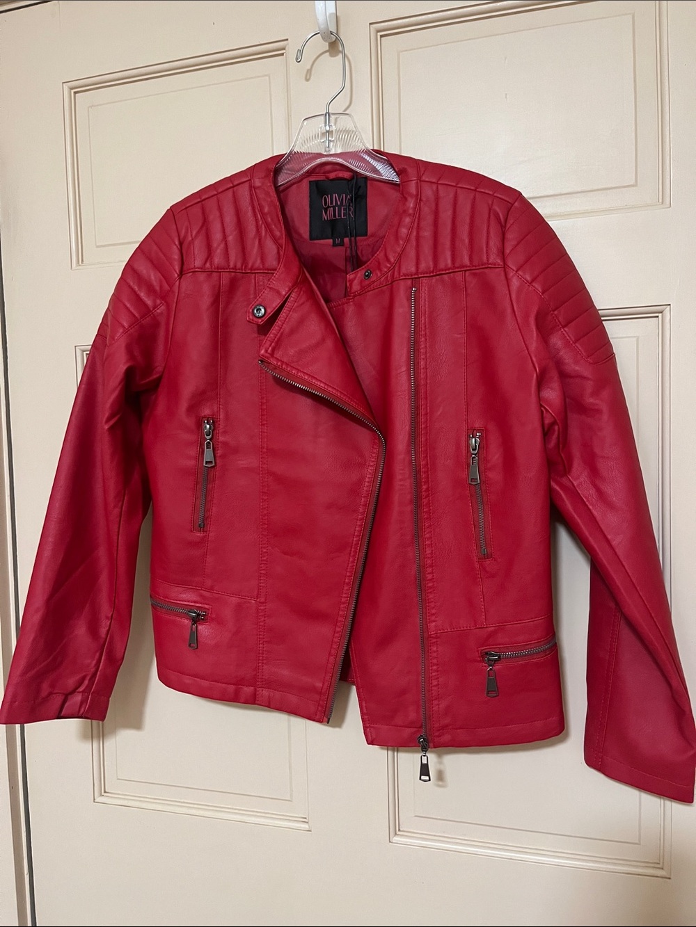 Olivia Miller Vibrant Red Faux Leather Moto Jacket